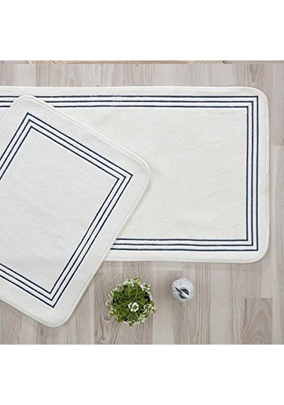 Çizgi Nakışlı 2 Li 60 X 100 Cm Banyo Paspas Set Indigo Çok Renkli