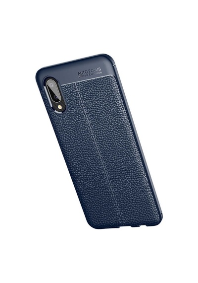 Noktaks - Galaxy A02 Uyumlu Kılıf Deri Dikiş Görünümlü Niss Karbon Silikon Kapak - Lacivert - T16721