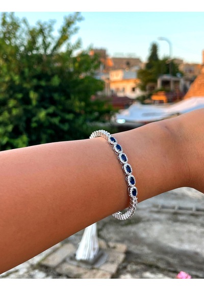 Safir Ve Zirkon Taşlı Oval Model 925 Ayar Gümüş Kadın Bilezik 201025789 Çok Renkli