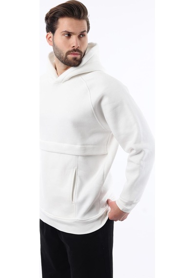 Madmext Ekru Kapüşonlu Cep Detaylı Erkek Sweatshirt 7092 Ekru