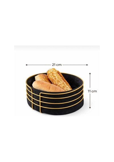 Dekoratif Gold Metal Detaylı Şık Sunum Ekmek Sepeti 21x11 Cm Siyah