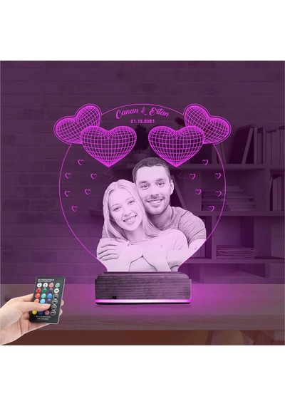 Luvivia Kalp Sevgiliye Hediye Fotoğraflı 3d Lamba - Masa Gece Lambası V7