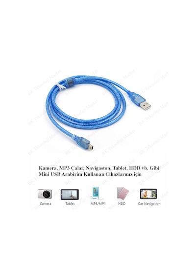 Mini Usb 5 Pin Fitreli V3 Şarj Data Kablosu - 1.5 Metre