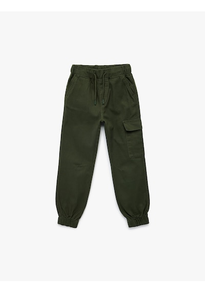 Koton Pamuklu Gabardin Beli Bağcıklı Kargo Pantolon Haki 6wkb40035tw Haki