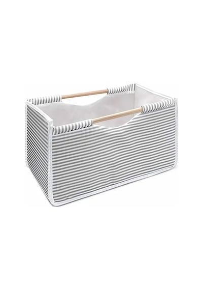 Tahta Saplı Kumaş Kutu Organizer/düzenleyici 32x17x18cm Gri-beyaz