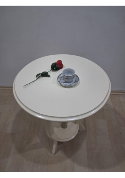 Fiskos Sehpa 90638 3 Ayak Çiçeklik Sehpa Parlak Krem Lake Çift Kat Ahşap Mdf Tabla Bej