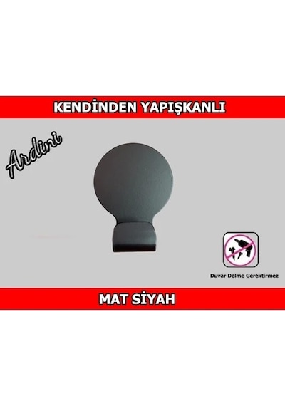 Ardini Kendinden Yapışkanlı Bornoz Havlu Askısı Yuvarlak Mat Siyah 4'lü Çok Renkli