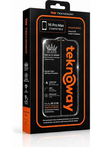 Teknoway İllede Apple Uyumlu iPhone 16 Pro Max Ekran Koruyucu Tam Kaplama Şeffaf