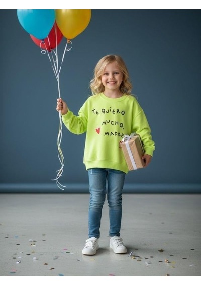 Kız Çocuk Yazılı Neon Renk İnce Sweatshirt-16593 Yeşil