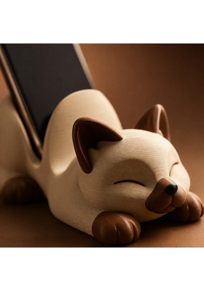 Kedi Figürlü Telefon Tutucu Stand - 3d Baskı Ofis Masaüstü Aksesuarı Ve Biblo
