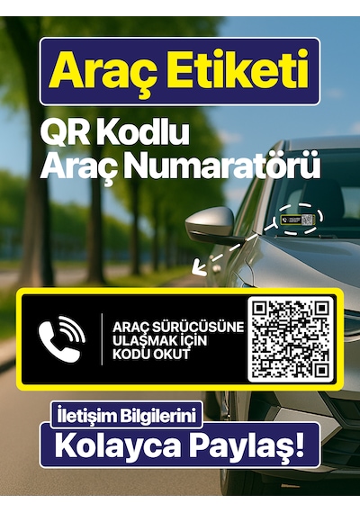 Meo 10'lu Paket - Numarasız Numaratör - Qr Kodlu Araç Numaratörü - Araç İçi Park Telefon Numarası Yatay Etiket 001
