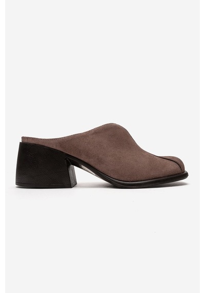 Luvishoes Ardent Vizon Süet Hakiki Deri Önü Kapalı Kadın Kalın Topuklu Terlik