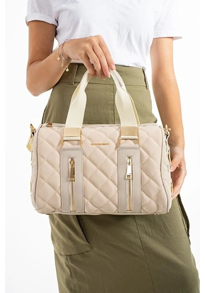 Just Polo Kadın Günlük Kullanıma Uygun Ayarlanabilir Askılı Büyük Boy Lüks El & Omuz Çantası Shoulder Bag Krem
