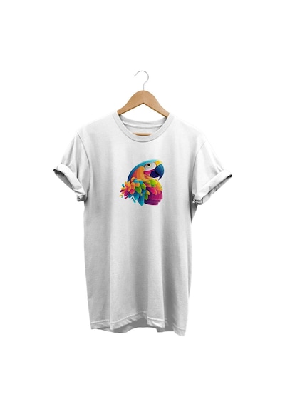 Papağan Baskılı Beyaz T-shirt Beyaz