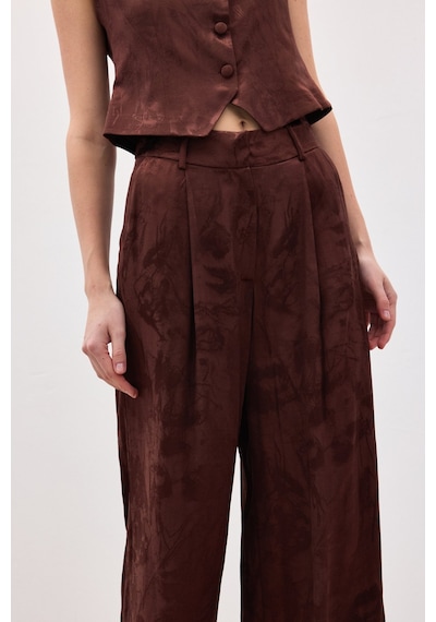 Sateen Jakarlı Bol Pantolon - Kahve-136817 Kahve