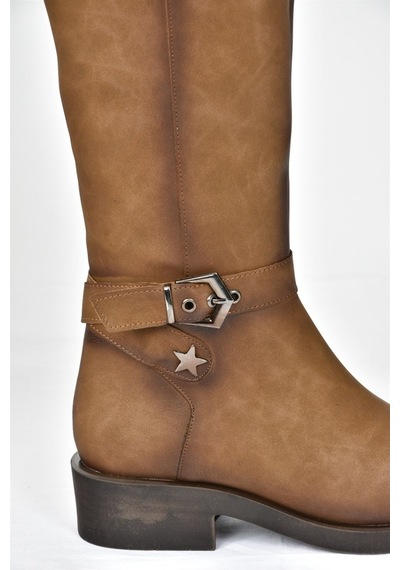 Fox Shoes Vizon Kısa Topuklu Günlük Kadın Çizme G674240109