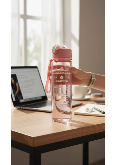 Bymyhand Pembe Taşıma Kulplu Kilit Kapaklı Pipetli Suluk Okul Matarası 1000 Ml