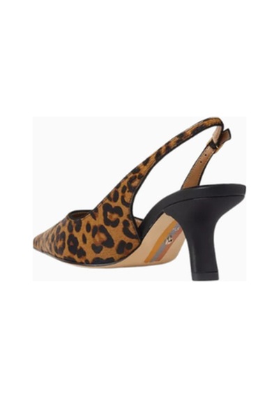 Sam Edelman Bianka 60 Leopar Desenli Deri, Sivri Burun Ayarlanabilir Bantlı Kadın Slingback Topuklu Kahverengi