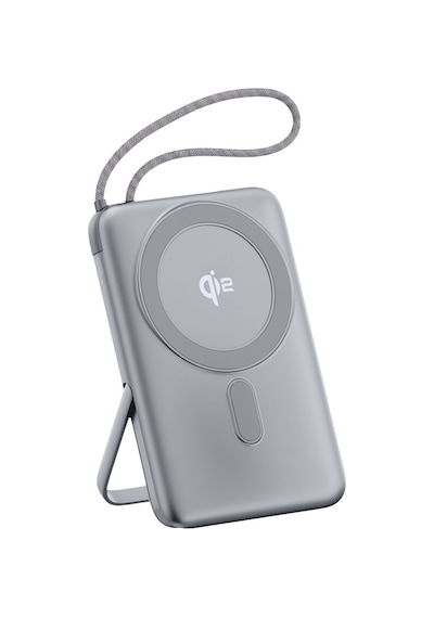 Juo 10000 Mah Qi2 Magsafe Powerbank Standlı Pd 22.5w Taşınabilir Kablosuz Hızlı Şarj Cihazı Gri
