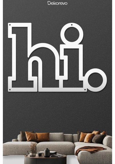 Hi Yazı Metal Duvar Tablosu - Metal Duvar Sanatı - Beyaz - 50 X 75 Cm