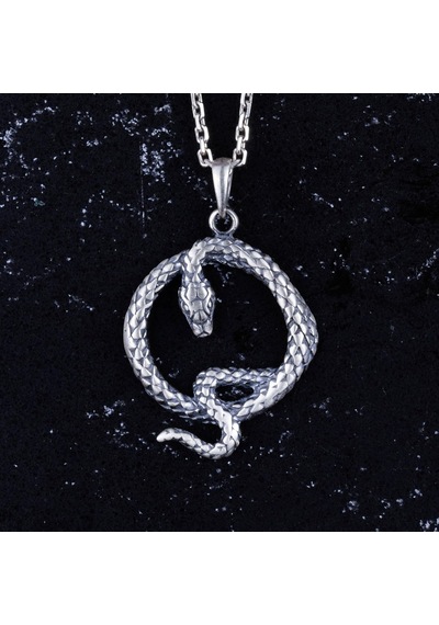 925 Ayar Gümüş Ouroboros Yılan Kolye - Sonsuzluk Ve Yenilenme Sembolü - El Yapımı Takı - Mitoloji Severler İçin Hediye Gümüş
