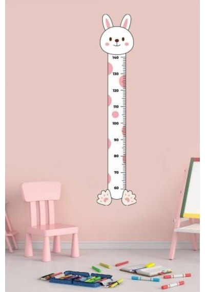 Sevimli Pembe Kedi Figürlü Boy Ölçme Ölçüm Cetveli Sticker