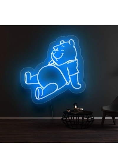 Winnie The Pooh Figürlü Dekoratif Neon Tabela Mavi