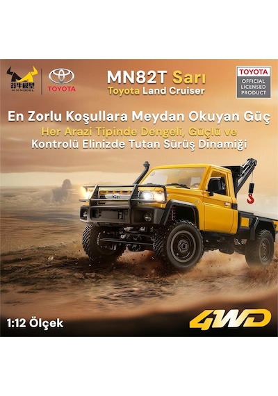 Mn Model Mn82t 1/12 Toyota Land Cruiser Lc79 4wd Rc Model Crawler Offroad Uzaktan Kumandalı Araba Truck Rtr Lisanslı Sarı+elektrikli Vinç+dahili Işık Seti Mn-82t