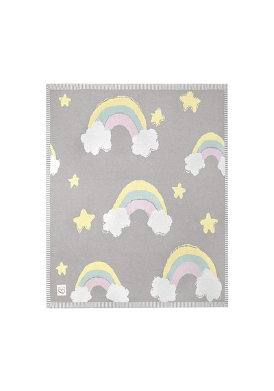Gökkuşağı Organik Pamuk Triko Örgü Bebek Battaniyesi Rainbow Çok Renkli