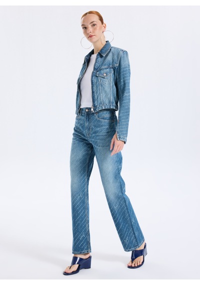Boss Mavi Kadın Yazı Baskılı Denim Pantolon 50545081