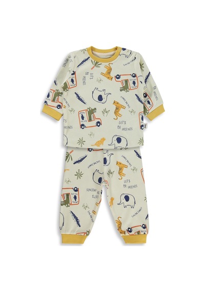 Civil Baby Araba Baskılı 6-18 Ay Pijama Takımı - Hardal