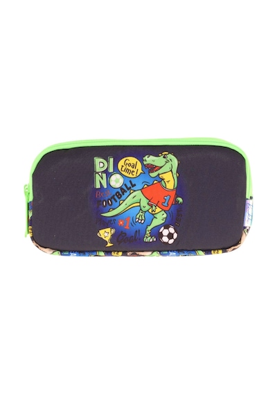 Kaukko Kids Yeşil Siyah, Dinazor Baskılı, Erkek Çocuk Üç Bölmeli Okul Kalem Çantası - L8266 Yeşil - Siyah
