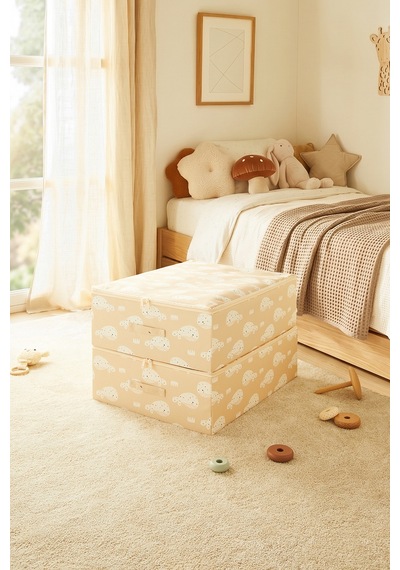 Ocean Home Textile 2'li Çocuk Odası Sevimli Balina Destekli Kutu Hurç Set 45 X 55 X 18 Cm Bej