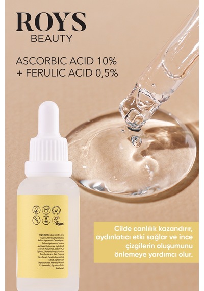 Roys Beauty Aydınlatıcı ve Renk Tonu Eşitleyici Vitamin C Serum 30 ML