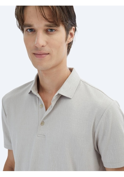 Kip Bej Jakarlı Polo Yaka T-shirt Bej