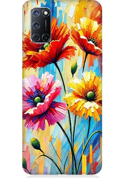 Oppo A72 Uyumlu Bahar Esintisinde Renkli Papatyalar Desenli Silikon Kılıf Çok Renkli