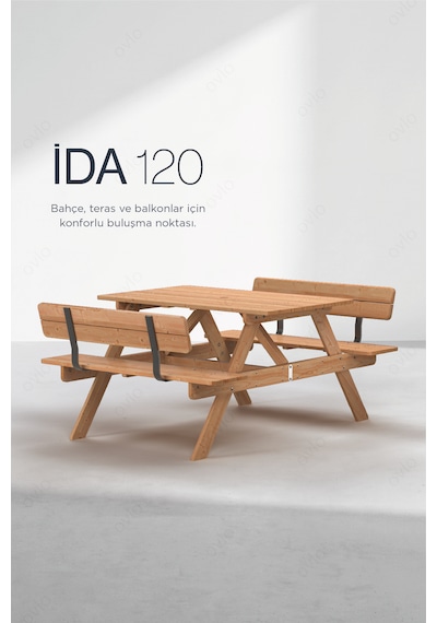 Dış Mekan Masası İda S 120 4 Kişilik Sırt Dayamalı Rahat Ve Şık Tasarım Teak