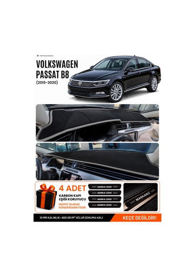 Volkswagen Passat B8 2015-2020 Uyumlu Torpido Örtüsü, Torpido Kılıfı - Siyah Gri
