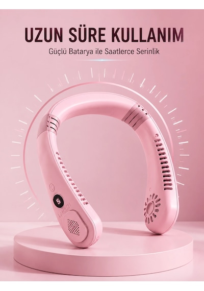 Pembe Boyun Fanı Sessiz Çalışan Usb Şarjlı Taşınabilir Kişisel Serinletici