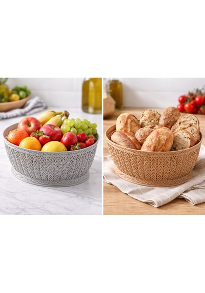 Yuvarlak Örgü Sepet 3,5 Lt Round Knitting Basket 3,5 L Gri