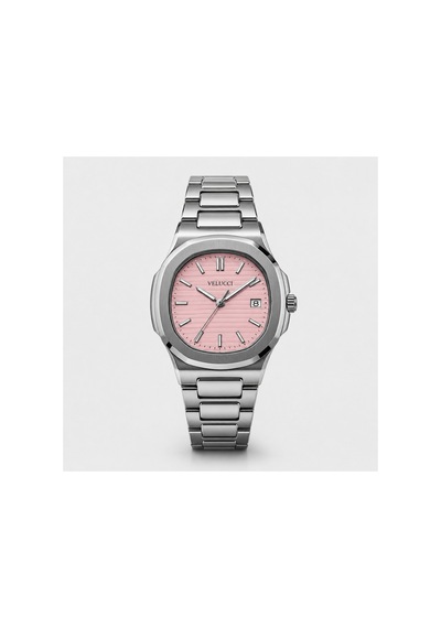 Velucci Penta Çelik Kordon Erkek Kol Saati Pembe Kadran Takvimli Sport Analog Gümüş