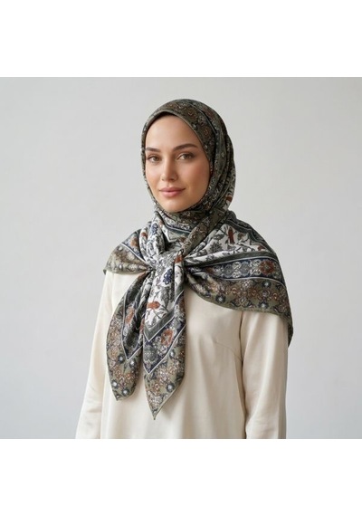 İpekçe Eşarp İp Rayon 100 100 Desenli - Yeşil Yeşil - Çok Renkli