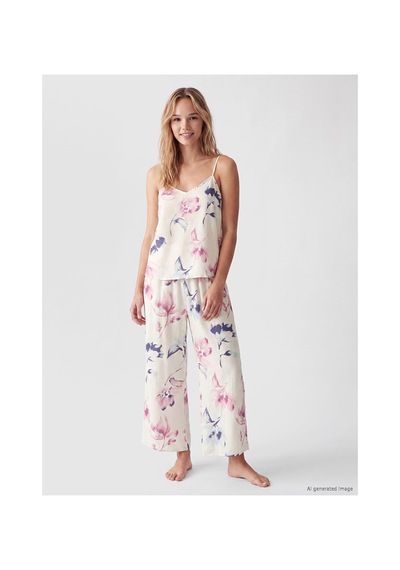 Lcw Dream Ekru Çiçekli İp Askılı Kadın Pijama Takım