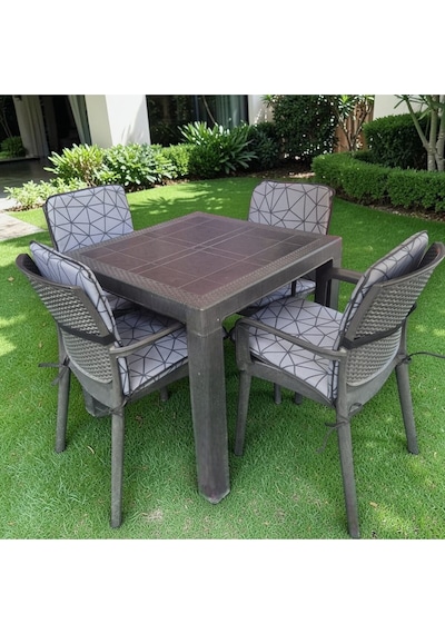 Lüks Arkalıklı Sandalye Minderi 6lı 4cm Süngerli Örümcek Desen 42x42 Gri