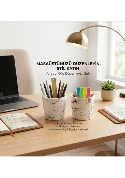 Tr 2'li Seramik Saksı/dekoratif Kupa Seti Beyaz Siyah Desenli Modern Dekoratif El Yapımı Tasarım - 10 Cm Diğer