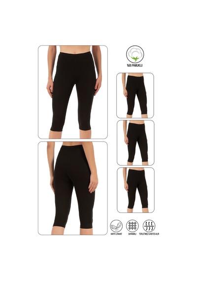 Özkan Underwear Özkan 0458 3'lü Paket Kadın %95 Pamuklu Likralı Süprem Kumaş Esnek Rahat Yumuşak Diz Altı Kapri Tayt Siyah