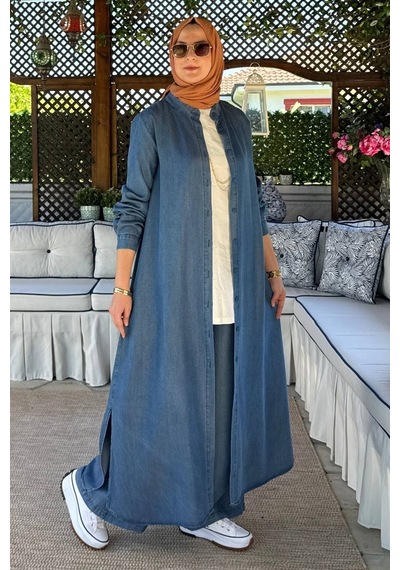 Rabia Şamlı Kot Tencel Pantolonlu Takım Normal
