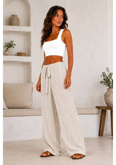 Hira Life Fashion Kadın Kumaşı Kabartma Detaylı Bol Paça Ve Önü Bağcıklı Salaş Burgu Şık Pantolon Bej Bej Hira Life Fashion Kadın Kumaşı Kabartma Detaylı Bol Paça Ve Önü Bağcıklı Salaş Burgu Şık Pantolon Bej Bej