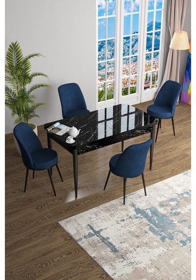 Canisa Han Serisi, Siyah Mermer Desen 70x114 Açılabilir Mdf Mutfak Masa Takımı, 4 Lacivert Sandalye Masa Siyah Mermer Sandalyeler Lacivert Canisa Han Serisi, Siyah Mermer Desen 70x114 Açılabilir Mdf Mutfak Masa Takımı, 4 Lacivert Sandalye Masa Siyah Mermer Sandalyeler Lacivert