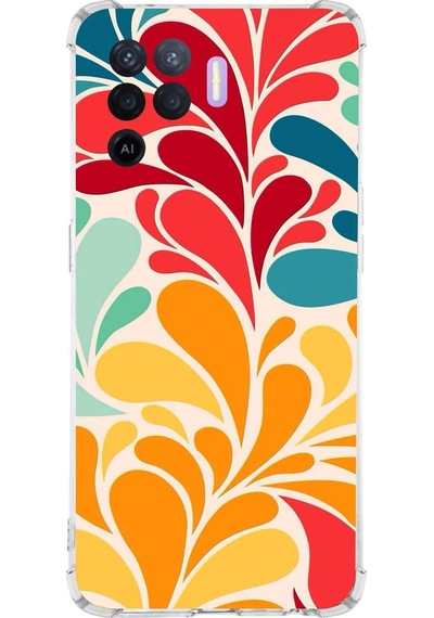 Oppo A94 Uyumlu Retro Color 5 Baskılı Şeffaf Köşe Korumalı Antişok Kılıf
